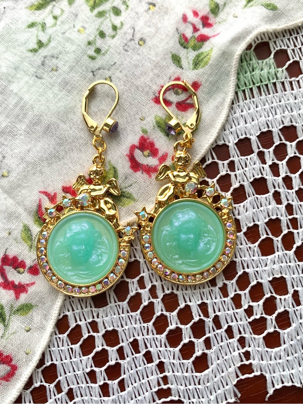 🌵Kirk’s Folly Green Angel Face Dangling Earrings🌵